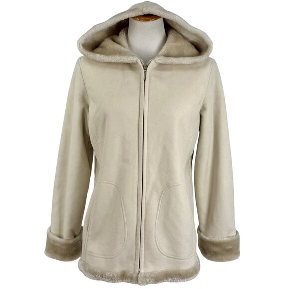 Esprit Jackets & Blazers - Vintage Y2K Esprit Cream Faux Suede Shearling Penny Lane Hooded Coat • Cozy Boho